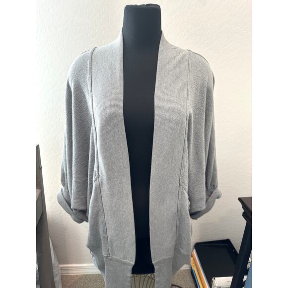 FREE PEOPLE BEACH Gray Open Front Cardigan Slouchy Balloon Sleeve Sweater Small - Picture 2 of 6